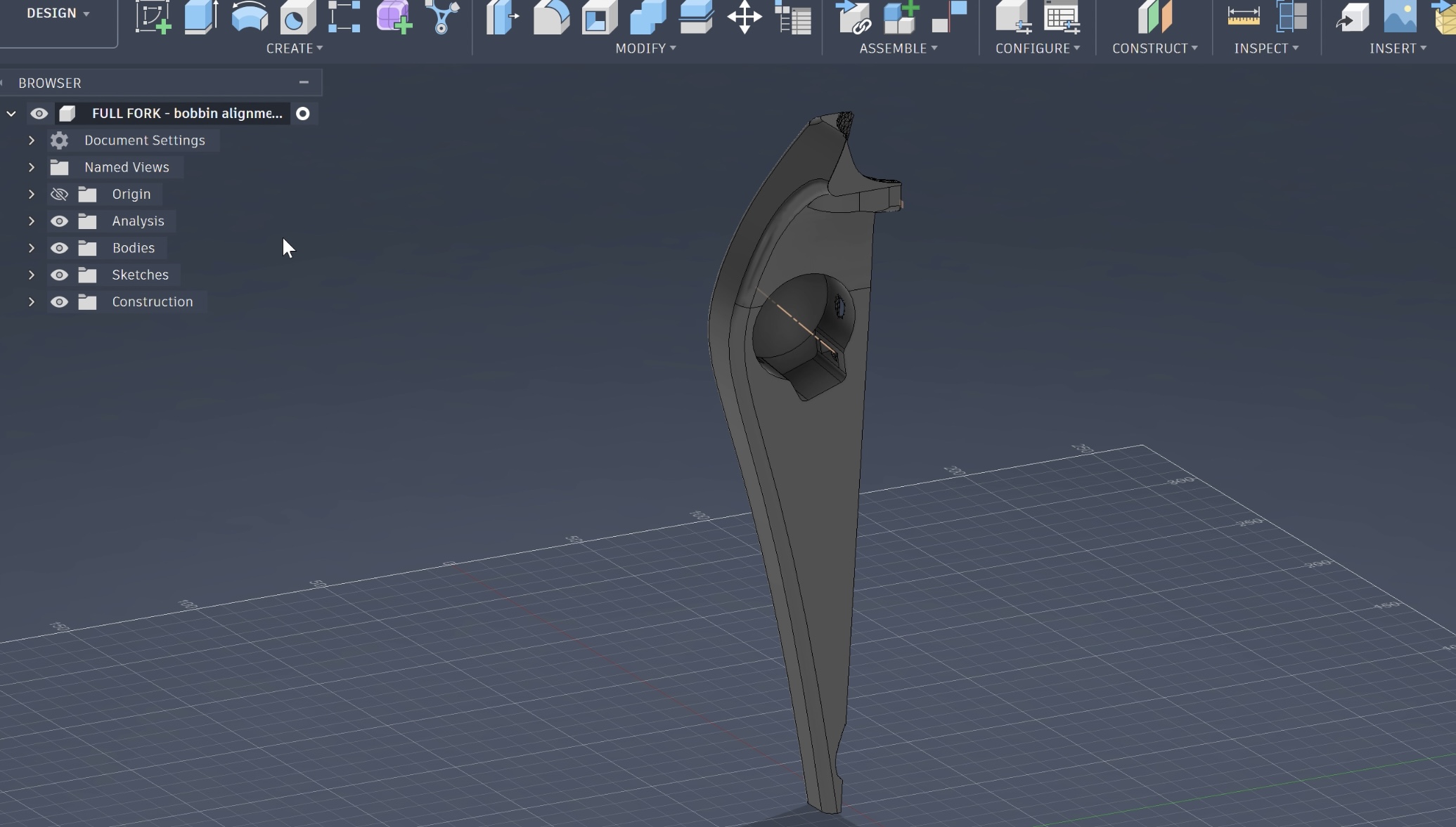 Final shroud design fitted to the carbon fork, integrated air duct and electromagnet cutout visible